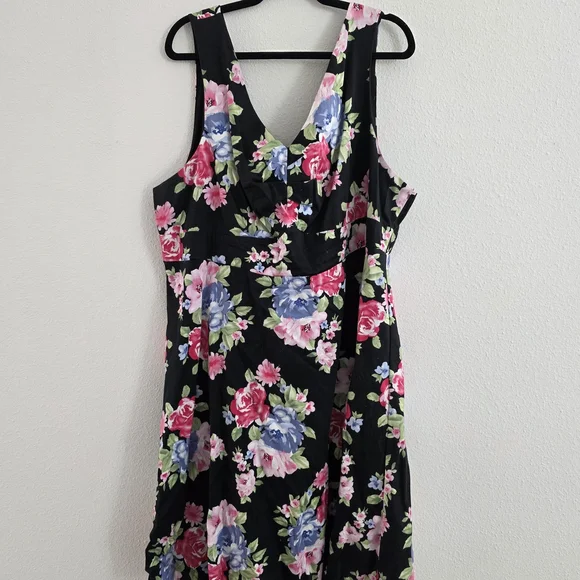Torrid Black Midi Dress with Pink and Blue Floral Pattern - Picture 3 of 7